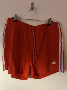 adidas Red Shorts with Accent Side Stripes
